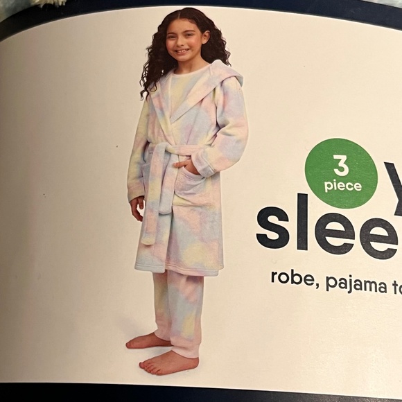 Lands' End Girl's 3 Pc Pajamas Robe Top Bottom Flame Resistant Set Size L 14-16 - Picture 2 of 9